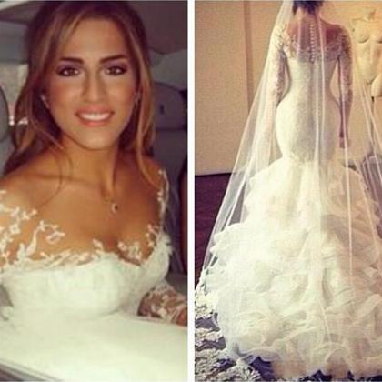 Arabic Muslim Bridal Gown Vestido De Noiva Long Sleeve Mermaid