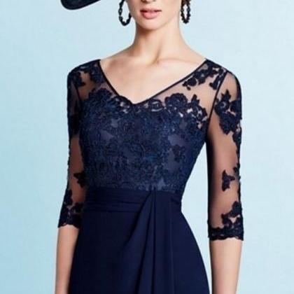 Dark Blue Navy Blue Long Sleeves Lace Mother Of The Bridal Dresses 2016 ...