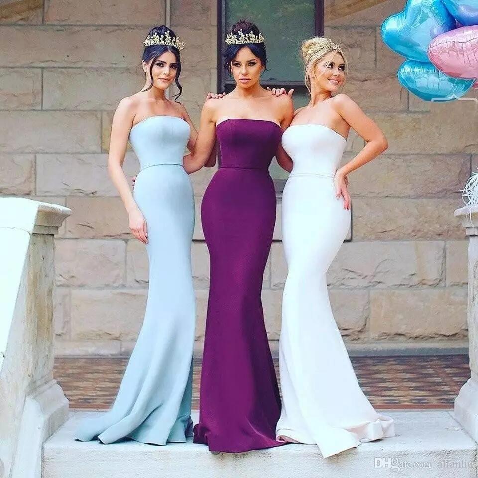 Mermaid Strapless Bridesmaid Dress ,spandex Simple Prom Party Gowns ,maid Of Honor Gowns Dress