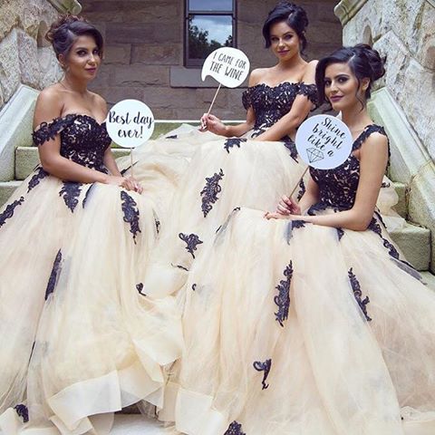 Champagne A Line Tulle Bridesmaid Dress With Lace Appliques Off The Shoulder Wedding Guest Dress ,formal Gown