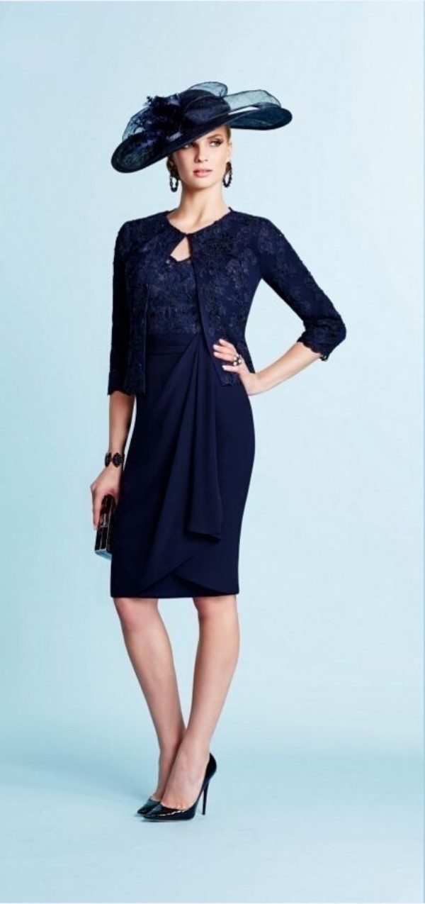 Dark Blue Navy Blue Long Sleeves Lace Mother Of The Bridal 
