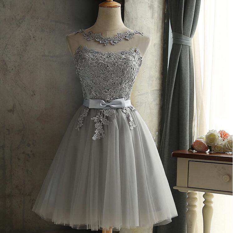 silver knee length dress